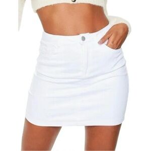 Pretty Little Thing High Waist Disco Bodycon Denim White Skirt 00 XXS